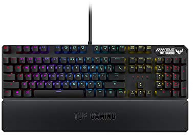 ASUS TUF Gaming K3 - Clavier mécanique AZERTY RGB avec N-Key Rollover - Combinaisons de touches multimédias - Port USB 2.0 - Revêtement en alu - Repose-poignet - 8 touches programmables - Aura Sync