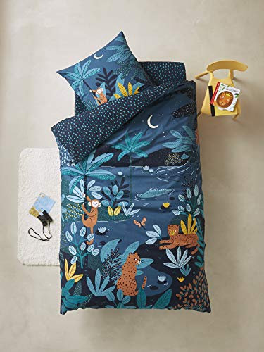 Vertbaudet Kinder Bettwäsche-Set,Dschungelnacht Mehrfarbig 140X200 - Kissen 63X63