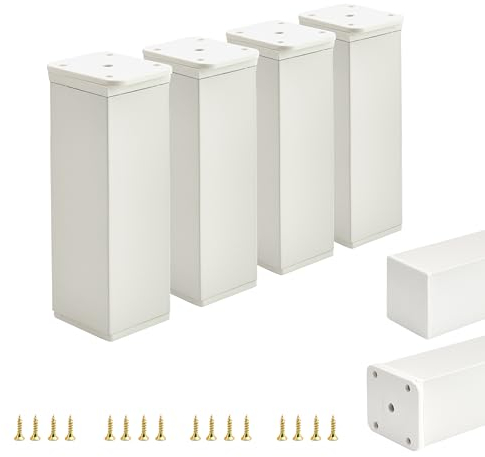 ALUSFERA Metal Table Legs, Height Adjustable Furniture Feet - Cabinet Feet, 4 Pieces, 40 x 40 mm - 120 mm, White