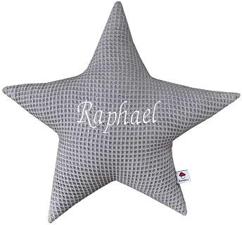 Glückspilz Dekokissen Kuschelkissen I Stern I Kissen mit Namen personalisiert I Geschenk zu Geburt, Geburtstag, Weihnachten (Grau Waffelpique)
