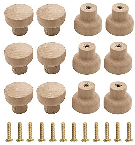 Dtoterul 12 Stück Möbelknöpfe Holz Runde HolzknaufHolz Hardware Runde Deichselknöpfe Holzgriffe Möbel Tür Schubladengriffe für Montage an Schubladen und Schranktüren Griffe Schrank Wohnaccessoires