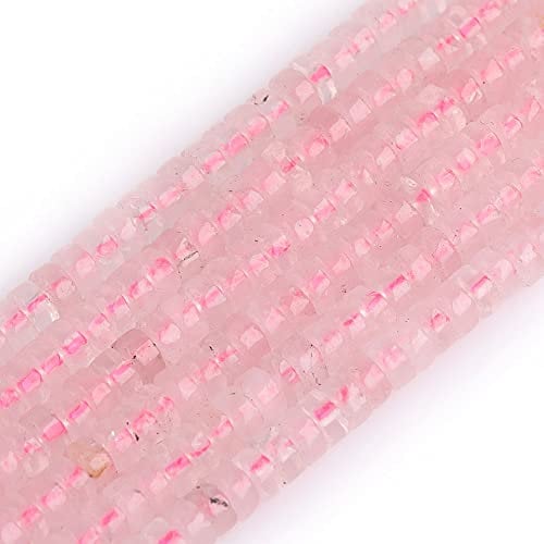 Gem-Inside 2x4mm Natural Pink Rose Quartz Heishi Disc Rondelle Spacer Beads for Jewelry Making Full 15 Strand Energy Stone Healing Power Gemstone