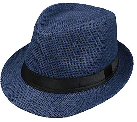 YOURPAI Enfants Enfants Été Plage Chapeau De Paille Jazz Panama Trilby Fedora Chapeau Gangster Casquette en Plein Air Respirant Chapeaux Filles Garçons Sunhat Bleu Marine H