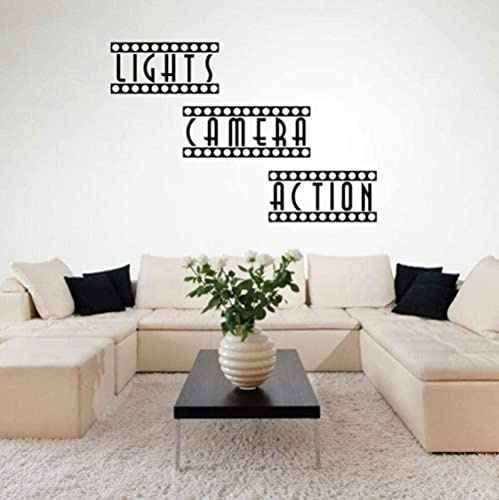 Lights Camera Action Wall Sticker Home Theater Movie Room Wall Decal Vinyl Theater Room Kids Room Home Decor 86x58cm