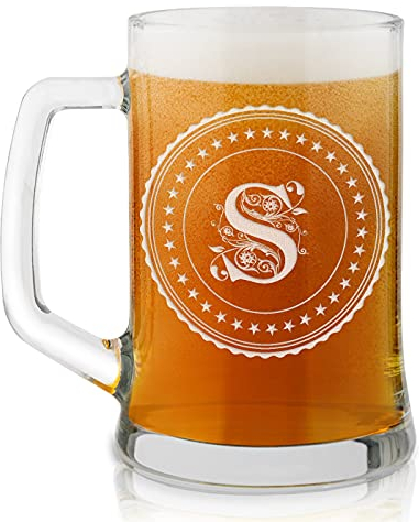 Maverton Boccale per la Birra in vetro con personalizzazione - capienza 500 ml idea regalo per il compleanno - H12 cm x Ø8,5 cm - Perfetto per ogni uomo amante della buona Birra - timbro