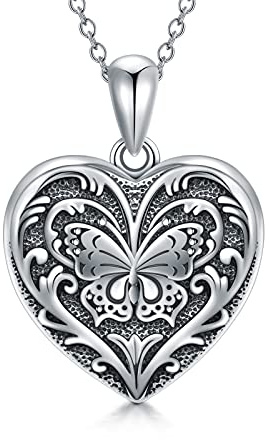 SOULMEET Sterling Silber Schmetterling Herz Medaillon Halskette Hält Bild Fotos Anhänger Halskette für Frauen Mädchen