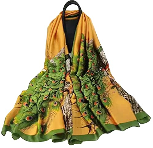 Silk scarf Women Shawl Yellow Scarf Stain Neckerchief Head Wrap Thin Scarf Ladies Beach Shawl Vintage Bridal Chiffon Scarf Muslim Colorful Cloth Christmas Decorations Scarf Belt (Grünn)