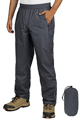 Outdoor Ventures Herren Regenhose Fahrrad Wasserdicht Atmungsaktiv Überziehhose Winddicht Outdoorhose Wanderhose Winddicht Leichte Trekkinghose Packbar Dunkel Grau M/32 Schrittlänge