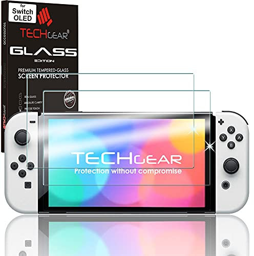 TECHGEAR [2 Pack] Switch OLED Verre Trempé - Protecteur d'Écran en Verre Trempé [Dureté 9H] [Clair Crystal] [Anti Rayures] [Sans Bulles] Switch OLED protection Compatible avec Nintendo Switch OLED