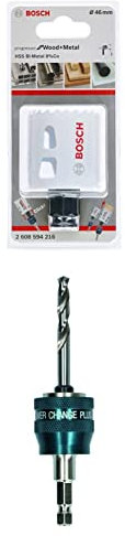 Bosch Professional Hole Saw Progressor for Wood & Metal (Ø 46 mm) + 1x Power Change Plus Adapter (Socket 3/8 hexagonal shank, HSS-G Drill Bit Ø 7.15 x 85 mm)
