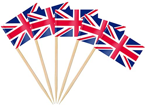 AhfuLife 200 Stück Union Jack Zahnstocher Flaggen, UK Deko Großbritannien Fahne Klein Mini Zahnstocher für 2025 Damen Fußball EM Eurovision WM VE-Day 80. Jahrestag Party Bar Deko
