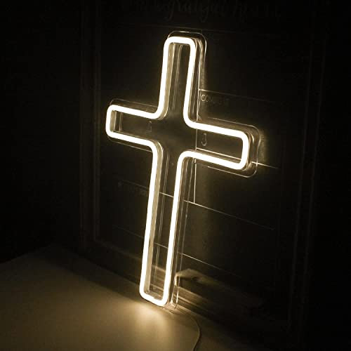 Jesus Kreuz Neonschilder Warmweiß LED Neonlichter für Wanddekoration USB Kruzifix Neonschild für Schlafzimmer Weihnachten Hochzeit Geburtstag Party