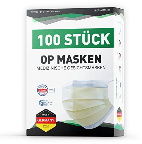 STO MEDICAL 100x OP Masken I 100% MADE IN GERMANY I OP Maske TYP IIR I CE zertifiziert EN14683 I BFE 3-lagig 99,78% MNS Maske (100 Stück, Creme)