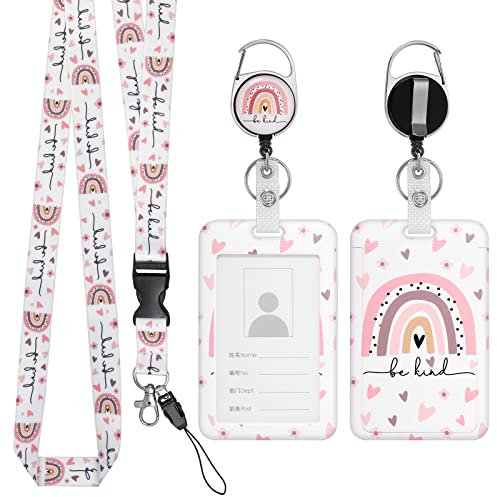 TIESOME Lanière rétractable avec porte-carte d'identité, en plastique arc-en-ciel bohème avec lanière amovible et bobine de badge rétractable, porte-badge rigide pour infirmière, médecin,