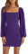 Wenrine Abiti da Donna Vestito Aderente da Festa Maglia Manica Lunga Scollo Quadrato Mini Abito.Viola.L
