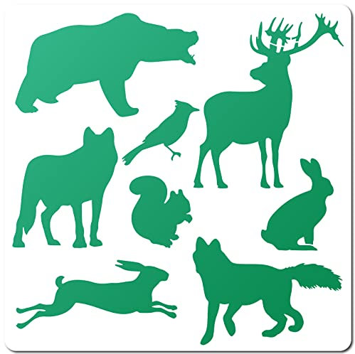 GORGECRAFT Tierschablonen-Schablone 30x30cm Waldtier-Zeichenschablonen Bär Elch Wolf Kaninchen Eichhörnchen Muster Groß Wiederverwendbar Aus Kunststoff Quadratisch DIY-Schild Zum Malen Auf Holz Wand