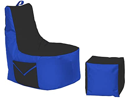 Momiralland Big Gamer Sitzsack mit Lehne Sitzkissen Beanbag BodenKissen Sessel In- & Outdoor geeignet Gaming mit PC Xbox & Playstation (Blau - Schwarz)