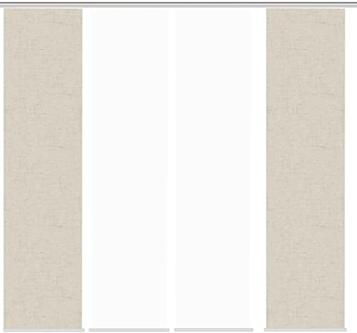 HOME WOHNIDEEN Schiebegardine PIVE, Digitaldurck, Dekostoff, Seidenoptik 245x60 cm, Farbe:Taupe, Größe:245 x 60 cm, Anzahl:4er Set (2X Bedruckt, 2X Uni)