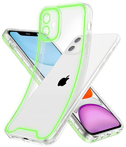 EYZUTAK Luminous Phone Case for iPhone 11 6.1 inch, Fluorescence Glowing in the Darkness Clear Soft TPU Night Shine Back Cover Transparent Shockproof Protector Slim Edge Light up Bumper Case - Green