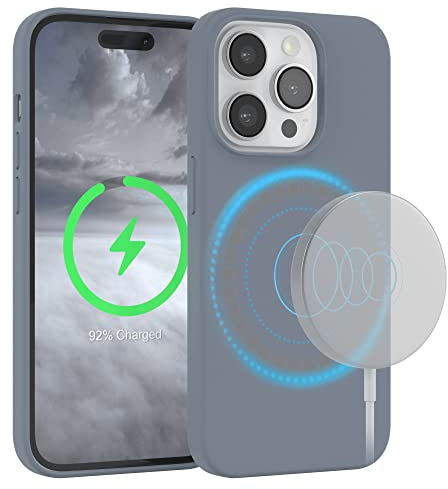 EAZY CASE - Silikonhülle für iPhone 14 Pro Hülle mit MagSafe Silikon Case Blau weich stoßfeste Handyhülle iPhone 14 Pro Schutzhülle mit Kameraschutz Dünn Premium Schutz Cover Phone Bumper Grau Blau
