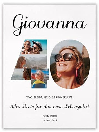 Maverton Fotoleinwand mit eigenem Foto, personalisiertes Fotocollage | Mit Holzrahmen, Größe 30x40 oder 50x70, Wandbild auf Leinwand für für Mädchen, für Frauen, Erinnerung, 30 x 40 cm