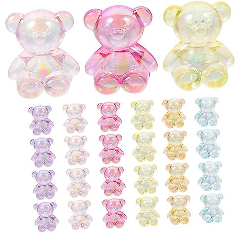 SEWOART 100pcs Acrylic Bear Beads for DIY Jewelry Making Mixed Color Cute Cartoon Bear Spacer Beads for Necklaces Bracelets Hair Ties and Crafts Decoration