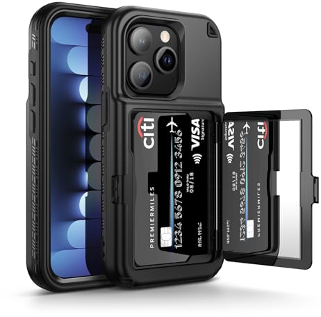 WeLoveCase for iPhone 15 Pro Wallet Case with Card Holder, Built-in Hidden Mirror, with Shockproof Heavy Duty Protection Phone Case for iPhone 15 Pro, 6.1, Black