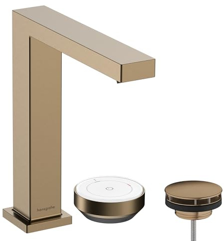 hansgrohe Tecturis E - 2-Loch Waschtischarmatur mit Ablauf, energiesparend (CoolStart), Wasserhahn Bad mit Auslauf Höhe 173 mm, Mischbatterie wassersparend (EcoSmart+), Brushed Bronze, 73053140