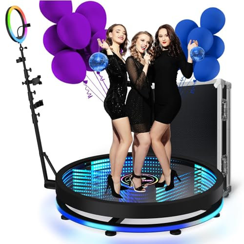 360 Photo Booth Machine for Parties People To Stand on With Ring Light and Free Logo, APP Remote Control Automatic 360 Spin Camera Booth With Extendable Stand 39.4/100cm
