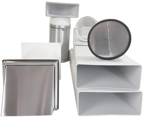 VentilationNord Mauerkasten Set mit Mauerkasten 100, Kanal-Set, Flachkanal-Anschluss, Wetterschutz-Lüftungsgitter ohne Lamellen (Haube), Insektenschutz & Teleskoprohr Ø 100 | Mauerdurchführung Set