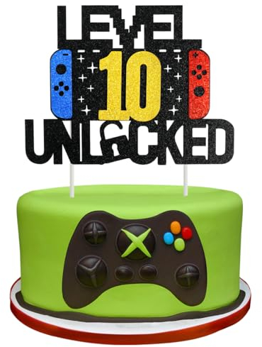 Videospiel Tortendeko Geburtstag, 10th Videospiel Cupcake Topper, Glitter Spielkonsolen Themen Kuchenaufsatz, Happy Birthday Kuchen Deko, Gaming Cake Topper für 10 Jahre Junge und Mädchen Geburtstag