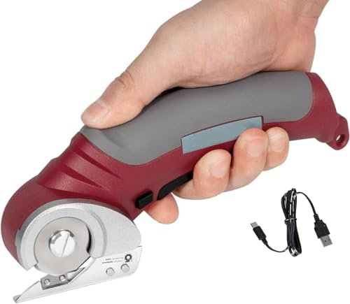 Taglierina Elettrica Cordless per Tessuti, Stoffa, Pannolenci, Cordless a Batteria, Spessore di Taglio Massimo 50mm, Batteria da 4.2 V, Taglierino per il Taglio di Tessuti Pelle Cartone Stoffa