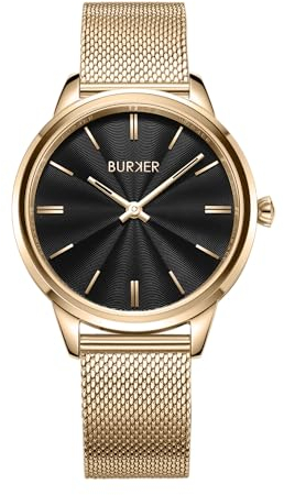 BURKER Damenuhr Emily, Runder Damen Armbanduhr Milanaise-Armband Edelstahl Analog Quarz 3-ATM Wasserdicht - 36 mm - Gold Schwarz