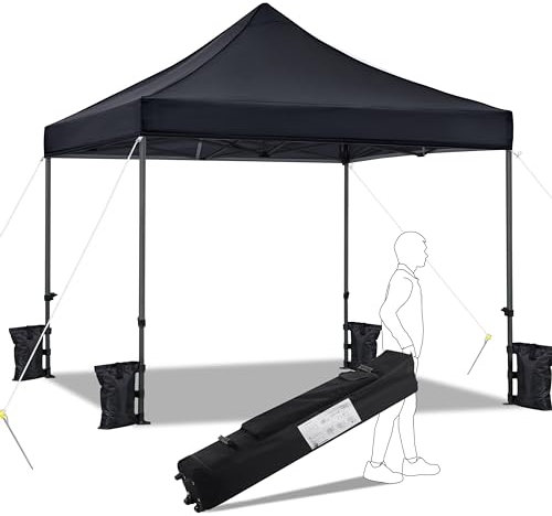 Yaheetech Carpa Plegable 3x3 Cenador Plegable de Jardín Resistente al Agua Carpa de Jardín con Bolsa de Transporte con Ruedas para Exterior Fiestas Camping Negro