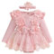 Zukmuk Bambine Vestito Set Cerimonia Abito Romper Neonata in Misto Cotone Pagliaccetto Maniche Lunga e Fascia Bowknot Elegante Tunita da Battesimo (Rosa, 6-9 Months)