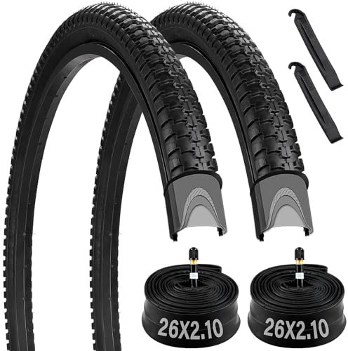 Midcos 26 Zoll (66 cm), 2 Stück, 2.1 Zoll Mountainbike-Reifen mit Schrader-Ventil, faltbar, Off-Road, für 26 x 1.95/2.0/2.1/2.125 Zoll Fahrradreifen und Schläuche