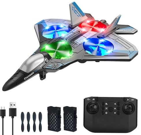 Helmsyde Avion radiocommandé 2,4 GHz RC pour enfants, adultes, débutants, 4 moteurs, facile à voler, drone rotatif avec lumière cool, 2 piles