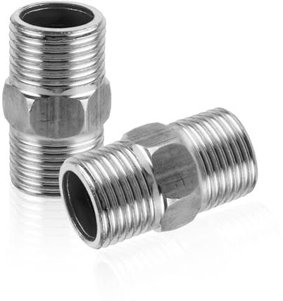 JIYIN 2 pezzi in acciaio inox doppio nipplo, 1/2 tubo doccia adattatore tubo doccia prolunga tubo filettato raccordo filettato per diversi tubi dell'acqua o tubi d'aria
