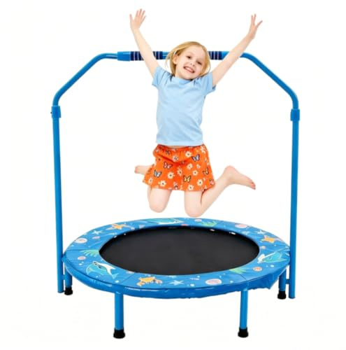 Trampolin Kinder,Ø 91cm|Faltbarer Rebounder für Minitrampolin mit Handlauf mit verstellbarem Schaumstoffgriff und Sicherheitspolster,Trampolin für Sprungsportarten im Innen oder Außenbereich
