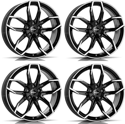 4x Rial Felgen Alufelgen Lucca 7.5Jx17 ET45 5x100 diamant-schwarz frontpoliert kompatibel mit VOLKSWAGEN Cross Polo Polo