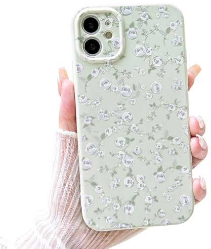 NITITOP Compatible with iPhone 11 Case Cute Flower for Women Girls Floral Green Design Purple Rose Vintage Girly Soft Slim TPU Fashion Shockproof Protective Phone Cover - Green