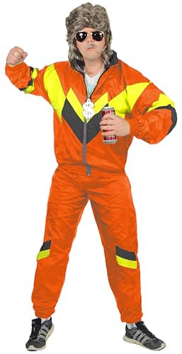 Foxxeo 80er Jahre Trainingsanzug Premium Kostüm für Herren - orange schwarz gelb, Größe:M