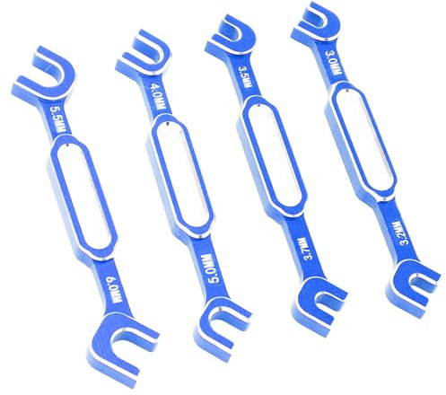 POENVFPO RC Car Wrench, 4PCS Aluminum Alloy RC Car Wrenches Turnbuckle Nut Ball Joint Remover Maintenance Spanner 3.0‑6.0mm for RC Car, Boat (Blue)
