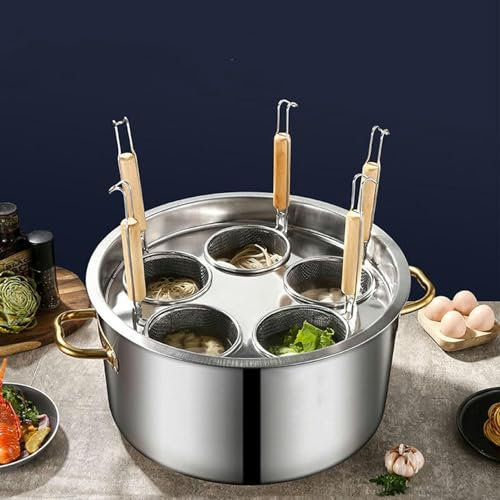 ERSINIAN 4/5 Löcher Induktions-Suppentopf mit Deckel, lebensmittelechter Edelstahl, Mehrzweck-Suppentopf zum Kochen für Suppe, Passta, Meeresfrüchte