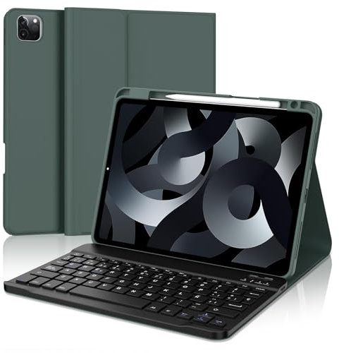 Teclado iPad Air 5 Generación 2022, Teclado iPad Air 4 Generación 2020, Teclado iPad Pro 11 4/3/2/1 Gen,Funda Teclado Español Ñ Bluetooth Desmontable para iPad Air 5/4 10.9“/Pro 11 11, Verde Oscuro