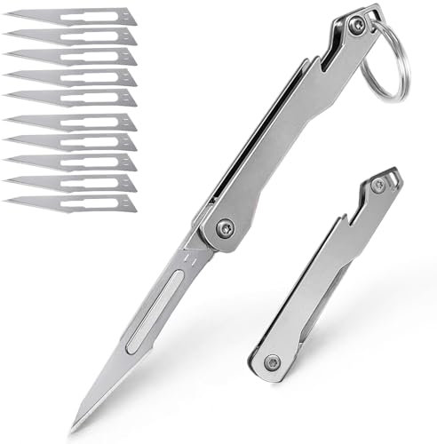 BEFUNC Klappmesser, Skalpell Schlüsselanhänger Messer, Mini Taschenmesser mit10 auswechselbare Klingen Figur #23, Edelstahl Outdoor Messer, Zweihand Klappmesser (BF021)