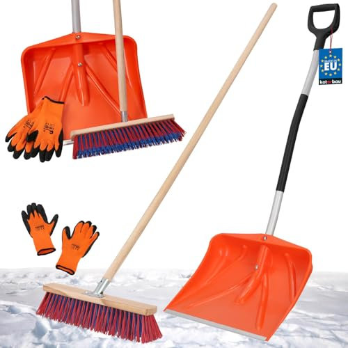 KOTARBAU® Set Schneeschaufel mit Aluminiumstiel 137 cm Straßenbesen 43 cm + Handschuhe Schneeschieber Snow Shovel Schneeräumer Gartenbesen mit Stiel draußen Schneeschaufel Auto Aluminium Stiel