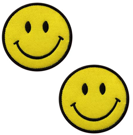 2 Stück Gelbe Lächelnde Gesichter MEME Fröhliches Patch Moral Patch Taktisch Bestickter Aufnäher mit Verschluss zum Kleidung Jacken Rucksack Weste Uniformen Reisen Abenteuer Biker Moto