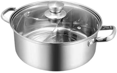 BOGAZY Vintage Fondues Hot Pot Aus Edelstahl Mit Trennwand. Shabu-Shabu-Topf Mit Doppeltem Geschmack Und Suppenkochgeschirr Traditioneller Suppentopf(30cm)