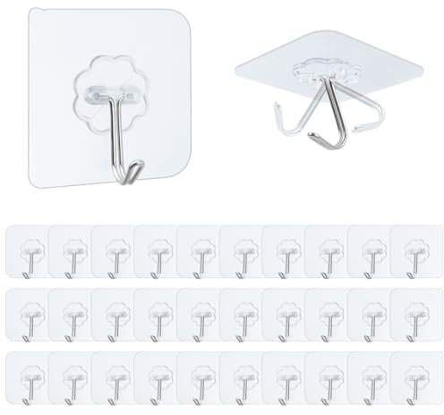 CNMTCCO Haken Selbstklebend,30 Stück selbstklebende Haken transparent,No Drilling (Max 10 kg), Waterproof and Oil-Proof Multi-Purpose Adhesive Hooks, for Towel, Coat, Keys and.